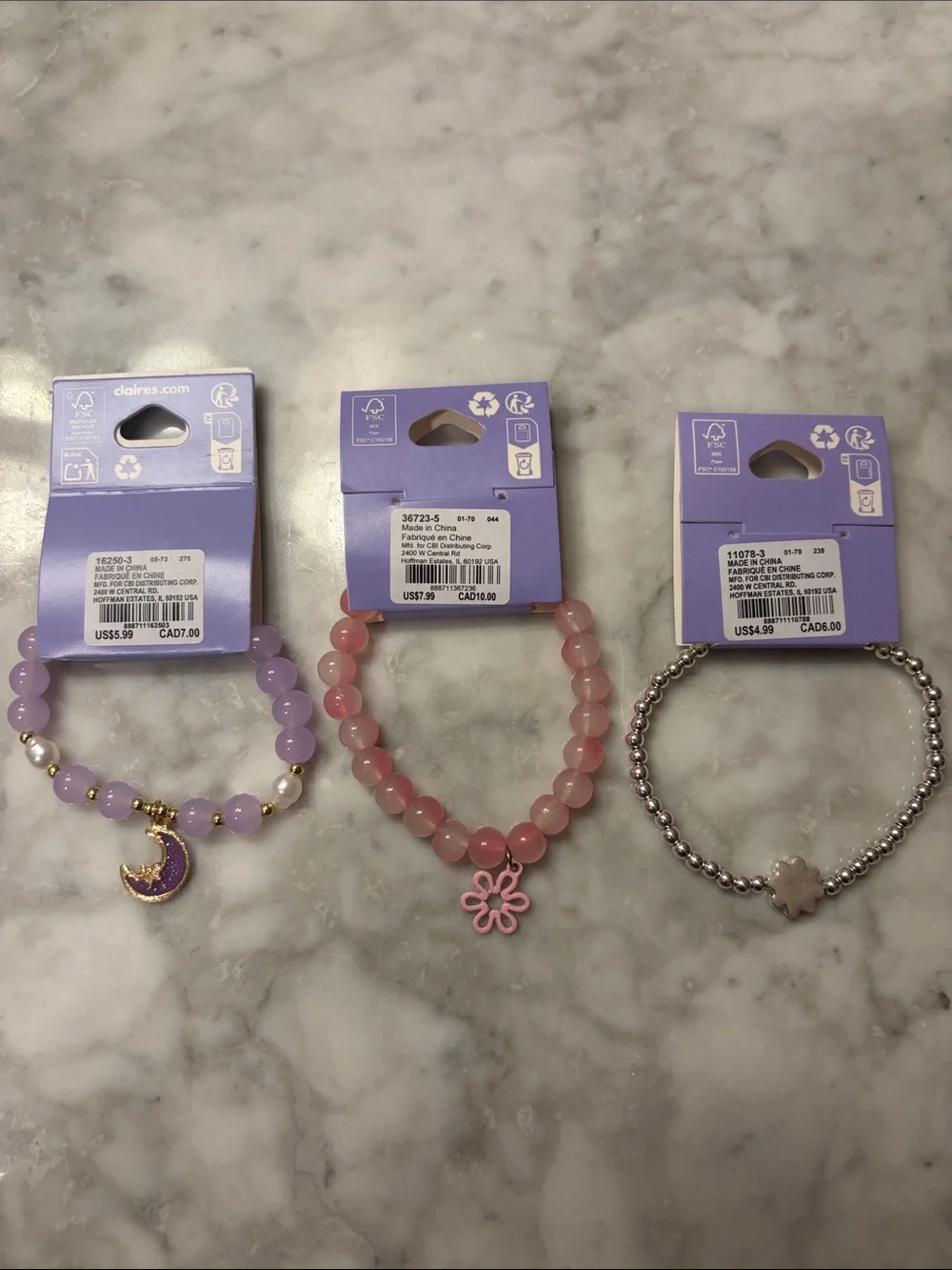 Claire's Lavender, Pink & Silver Charm Bracelet Set